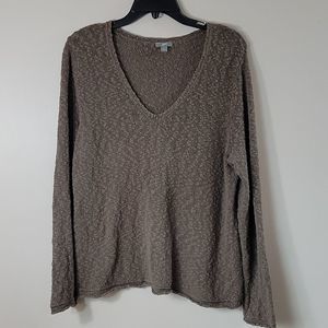 J.Jill Brown Cotton V Neck Lightweight Sweater L